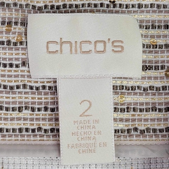 Chicos Blazer Women’s Neutral Sequin Jacket Size 2 Large Textured Striped - Picture 5 of 7